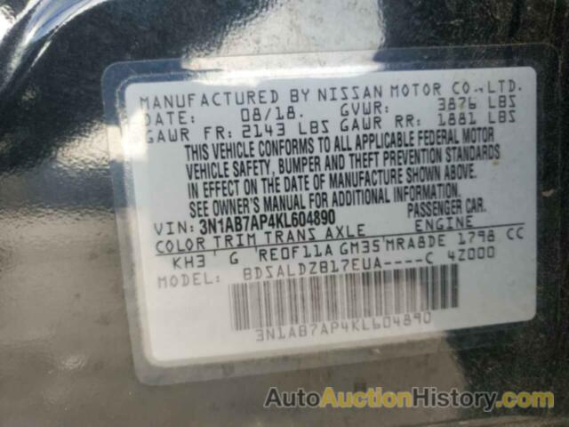 NISSAN SENTRA S, 3N1AB7AP4KL604890