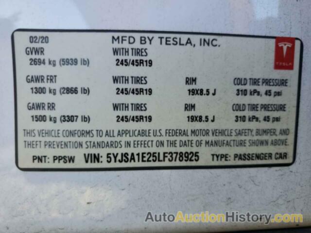 TESLA MODEL S, 5YJSA1E25LF378925