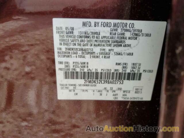 FORD FLEX SEL, 2FMDK52C39BA02753