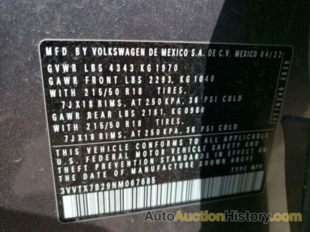 VOLKSWAGEN TAOS SE SE, 3VVTX7B29NM067685