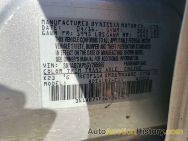 NISSAN SENTRA S, 3N1AB7AP5GY265969