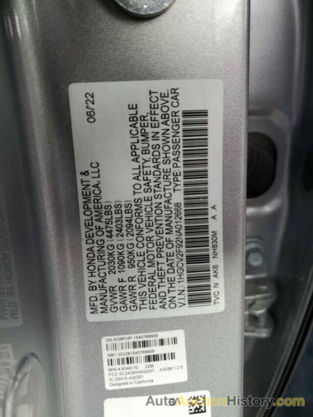 HONDA ACCORD TOURING, 1HGCV2F92NA012668