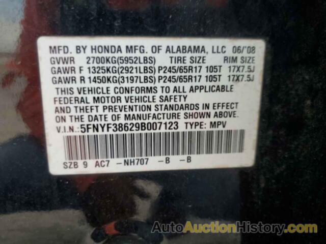 HONDA PILOT EXL, 5FNYF38629B007123