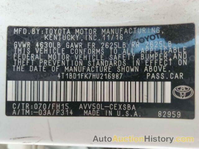 TOYOTA CAMRY HYBRID, 4T1BD1FK7HU216987