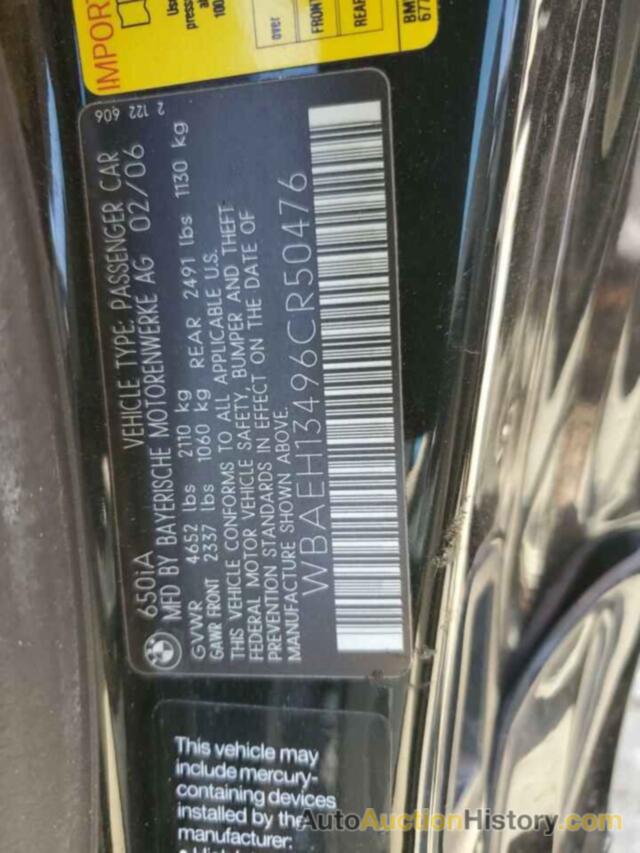 BMW 6 SERIES I, WBAEH13496CR50476
