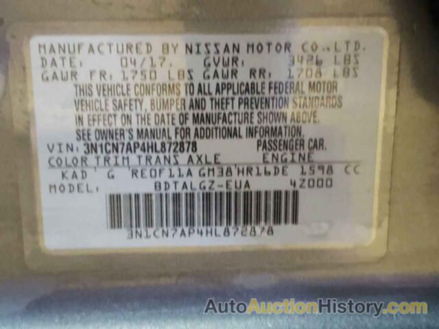 NISSAN VERSA S, 3N1CN7AP4HL872878