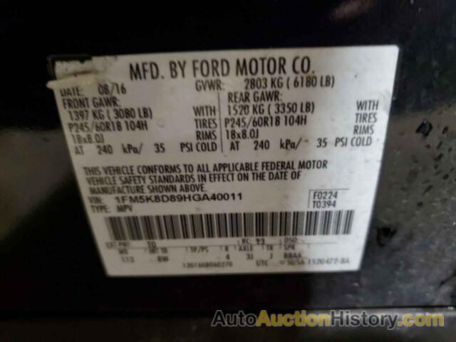 FORD EXPLORER XLT, 1FM5K8D89HGA40011