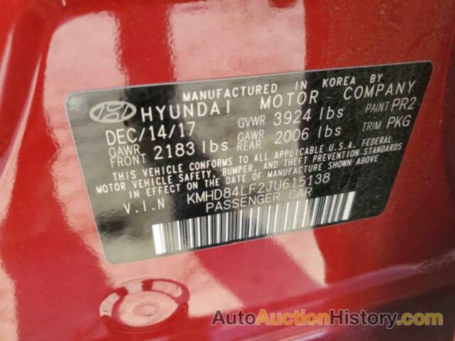 HYUNDAI ELANTRA SEL, KMHD84LF2JU615138