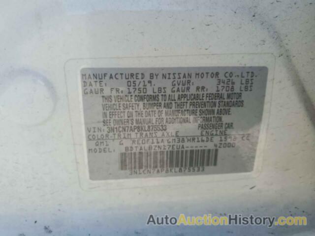 NISSAN VERSA S, 3N1CN7AP8KL875533