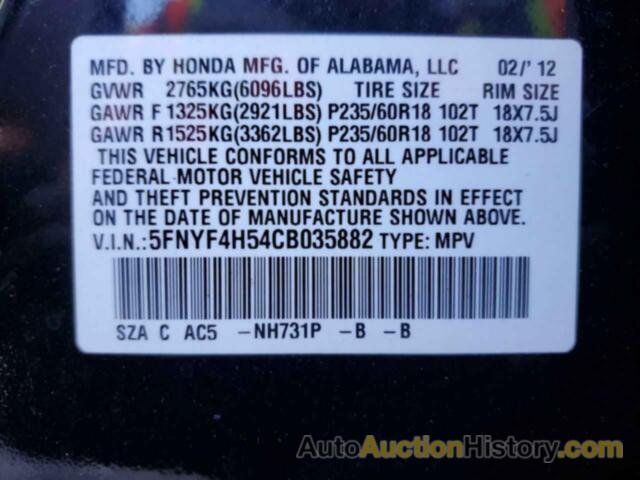 HONDA PILOT EXL, 5FNYF4H54CB035882