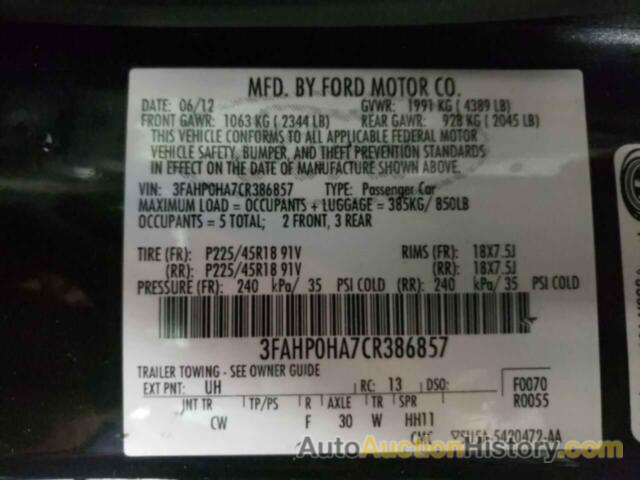 FORD FUSION SE, 3FAHP0HA7CR386857