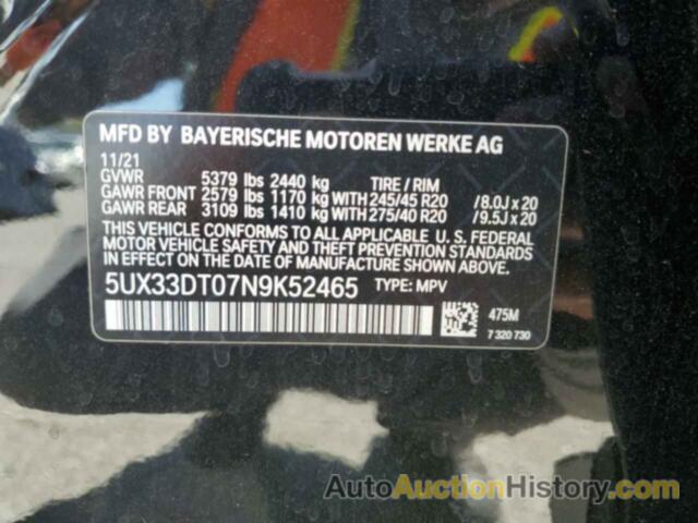 BMW X4 XDRIVE30I, 5UX33DT07N9K52465