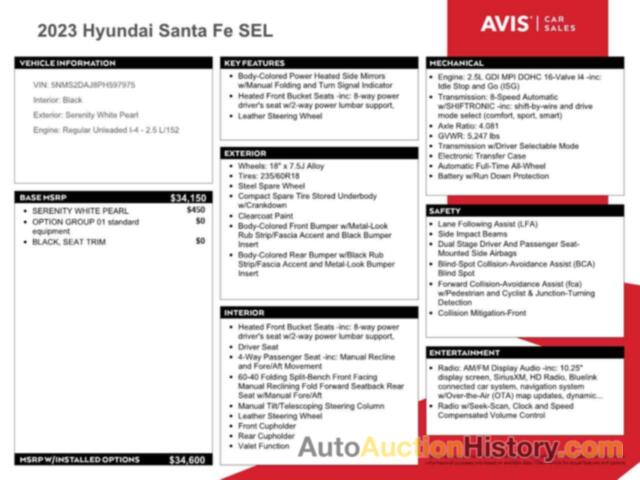 HYUNDAI SANTA FE SEL, 5NMS2DAJ8PH597975