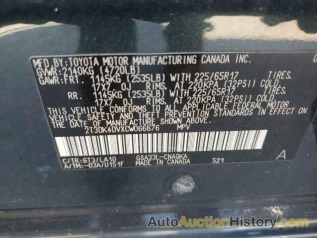 TOYOTA RAV4 LIMITED, 2T3DK4DVXCW066676