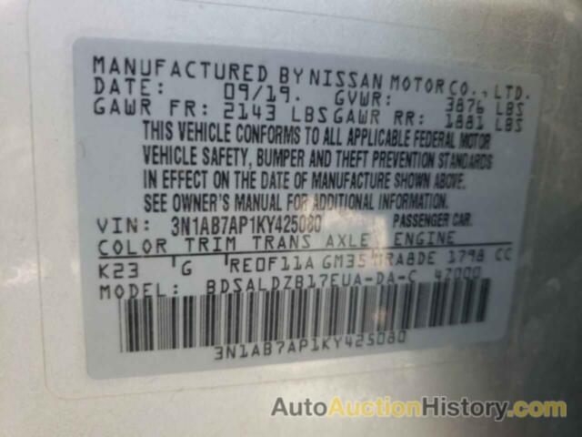 NISSAN SENTRA S, 3N1AB7AP1KY425080