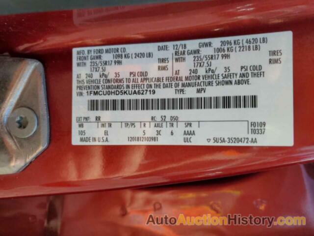 FORD ESCAPE SEL, 1FMCU0HD5KUA62719