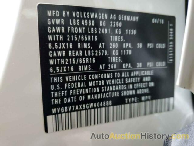 VOLKSWAGEN TIGUAN S, WVGBV7AX9GW604888