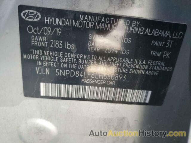 HYUNDAI ELANTRA SEL, 5NPD84LF6LH550893