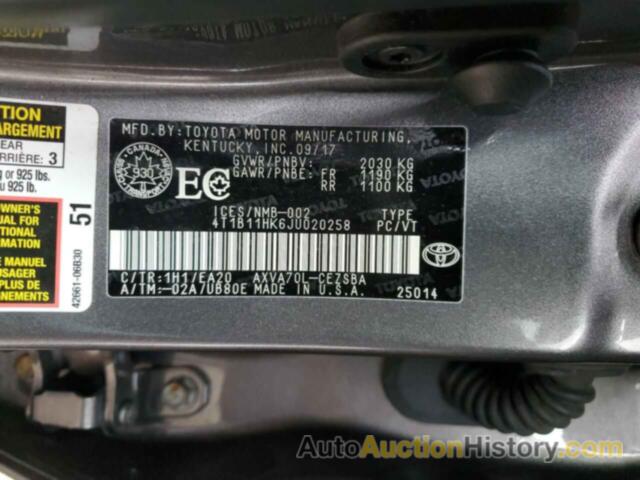 TOYOTA CAMRY L, 4T1B11HK6JU020258