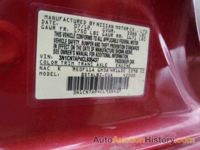 NISSAN VERSA S, 3N1CN7AP4CL935437