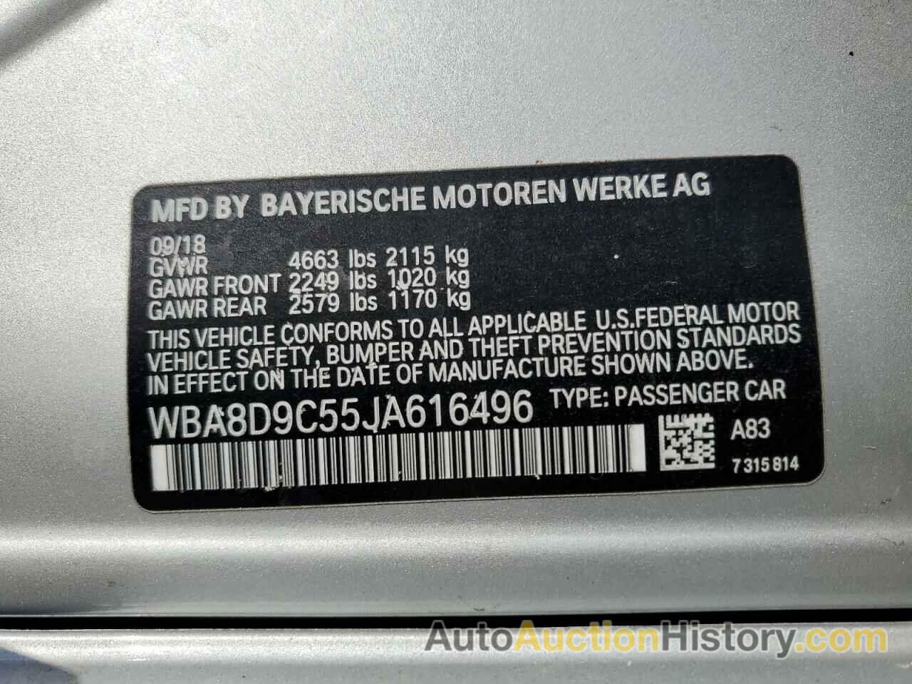 BMW 3 SERIES XI, WBA8D9C55JA616496