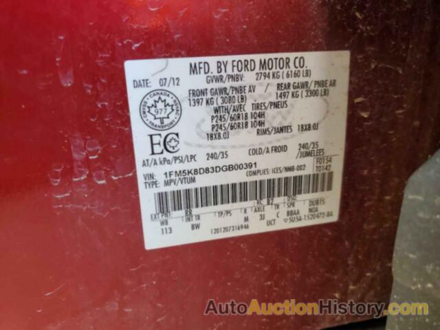 FORD EXPLORER XLT, 1FM5K8D83DGB00391