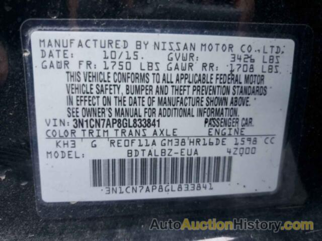 NISSAN VERSA S, 3N1CN7AP8GL833841