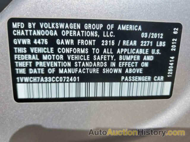 VOLKSWAGEN PASSAT SEL, 1VWCH7A33CC072401