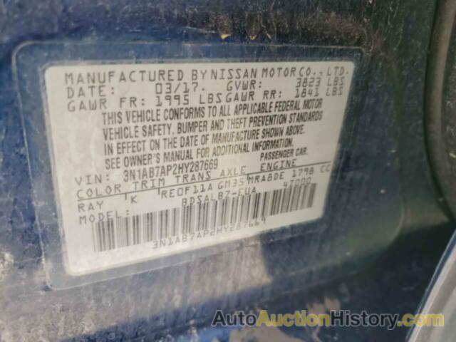 NISSAN SENTRA S, 3N1AB7AP2HY287669