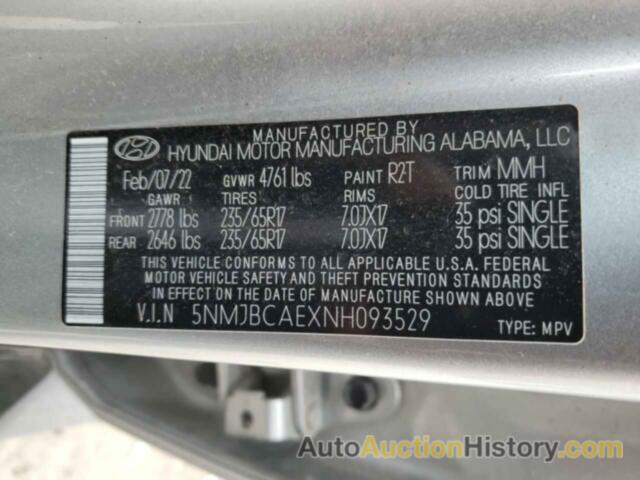 HYUNDAI TUCSON SEL, 5NMJBCAEXNH093529