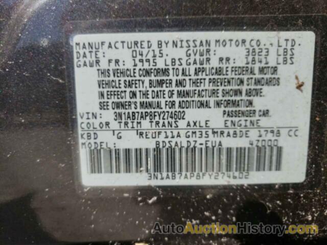 NISSAN SENTRA S, 3N1AB7AP8FY274602