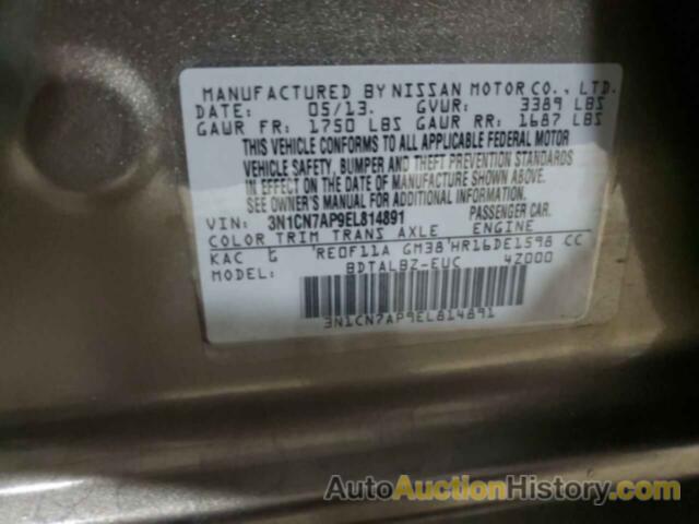 NISSAN VERSA S, 3N1CN7AP9EL814891