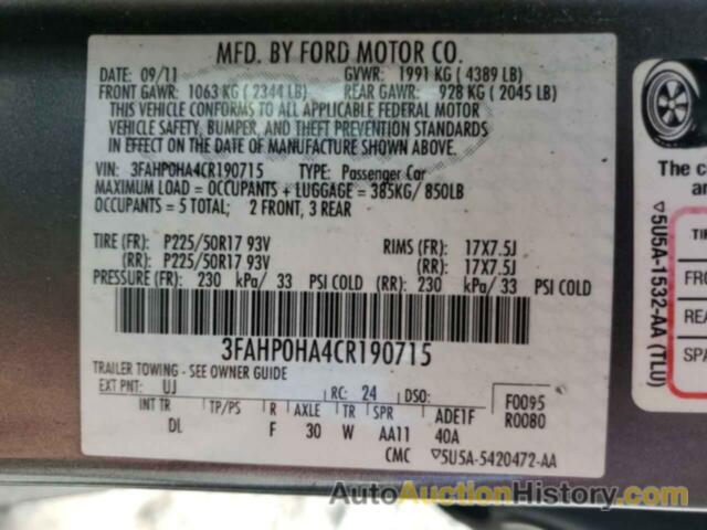 FORD FUSION SE, 3FAHP0HA4CR190715