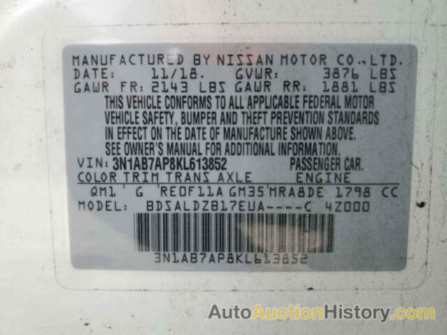 NISSAN SENTRA S, 3N1AB7AP8KL613852