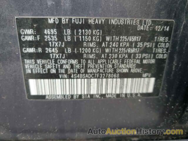 SUBARU OUTBACK 2.5I PREMIUM, 4S4BSADC7F3278068