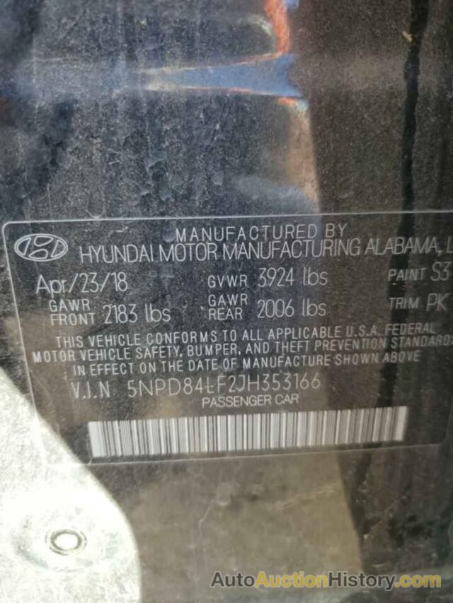 HYUNDAI ELANTRA SEL, 5NPD84LF2JH353166