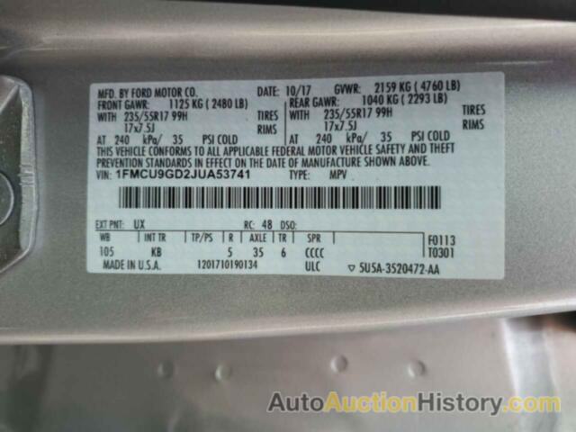 FORD ESCAPE SE, 1FMCU9GD2JUA53741