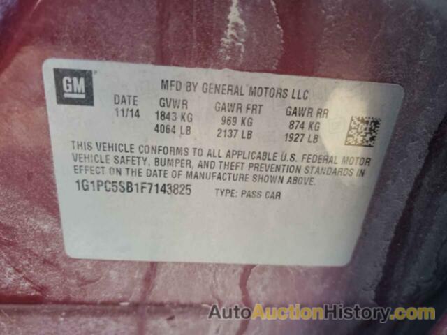 CHEVROLET CRUZE LT, 1G1PC5SB1F7143825