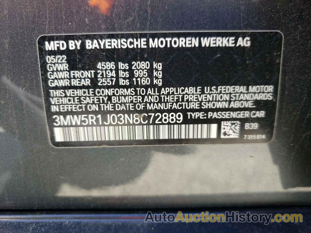 BMW 3 SERIES, 3MW5R1J03N8C72889