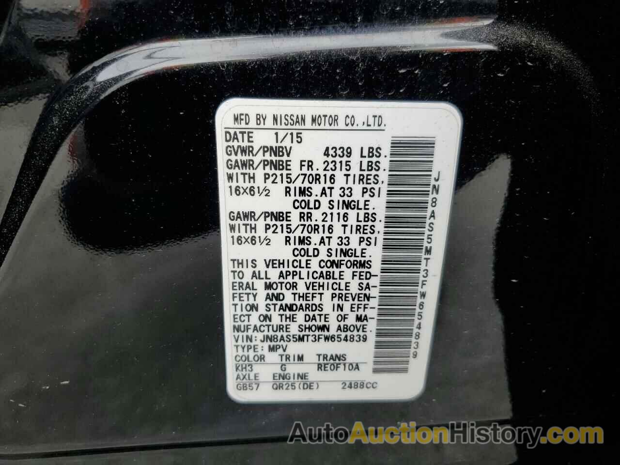 NISSAN ROGUE S, JN8AS5MT3FW654839