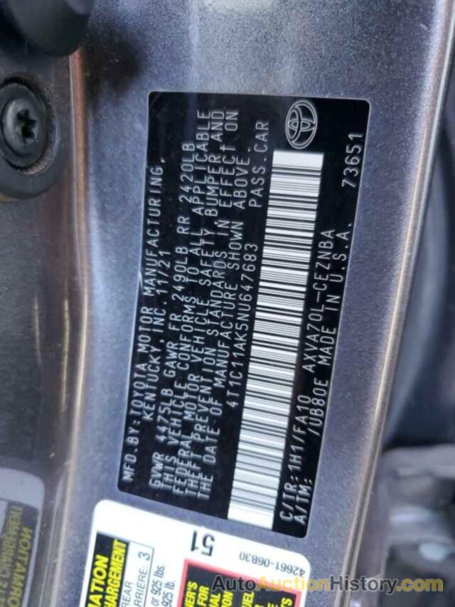 TOYOTA CAMRY LE, 4T1C11AK5NU647683