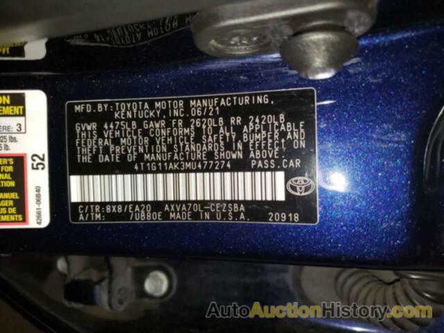 TOYOTA CAMRY SE, 4T1G11AK3MU477274