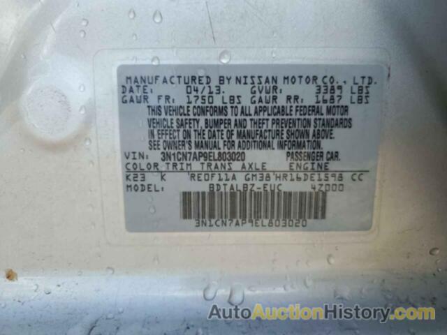 NISSAN VERSA S, 3N1CN7AP9EL803020