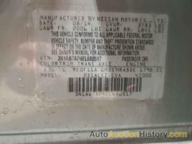 NISSAN SENTRA S, 3N1AB7AP4EL680517