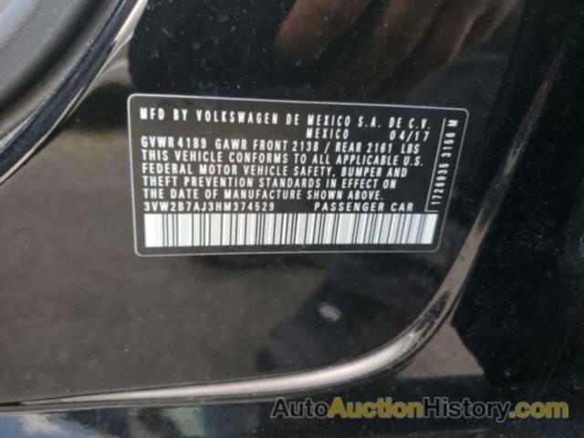 VOLKSWAGEN JETTA S, 3VW2B7AJ3HM374529