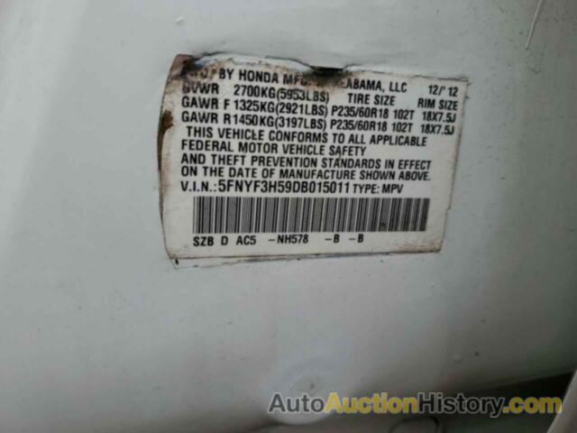 HONDA PILOT EXL, 5FNYF3H59DB015011