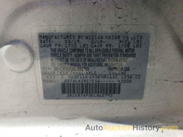 NISSAN VERSA S, 3N1CN7AP3KL860793