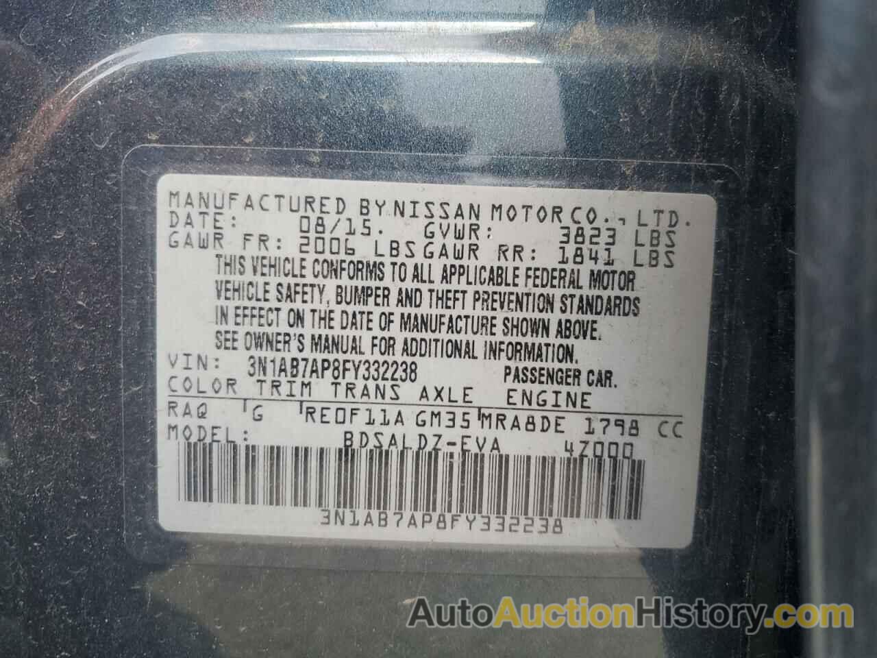 NISSAN SENTRA S, 3N1AB7AP8FY332238