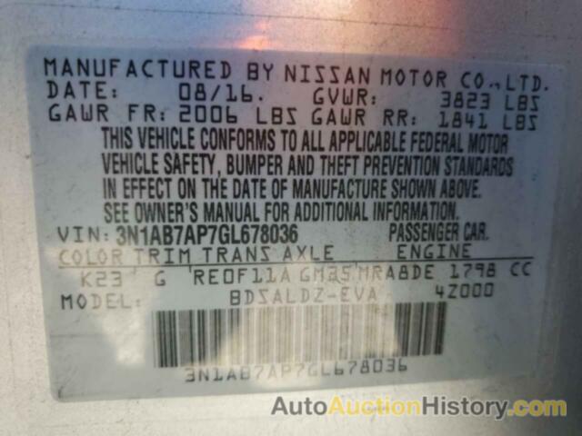 NISSAN SENTRA S, 3N1AB7AP7GL678036