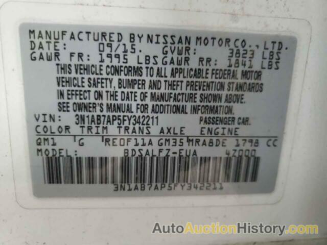 NISSAN SENTRA S, 3N1AB7AP5FY342211